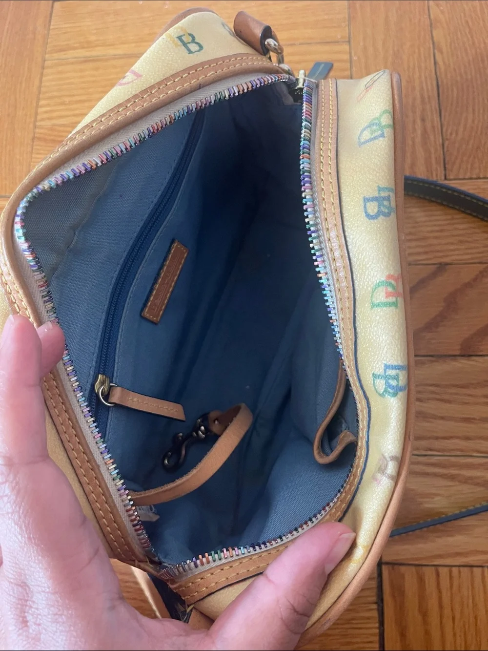 Dooney & Bourke Vintage Y2K Yellow Multicolor DB Logo Canvas Shoulder Bag